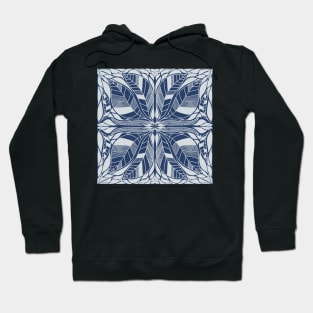 Symmetrical Blue and White Leaves Design Hoodie